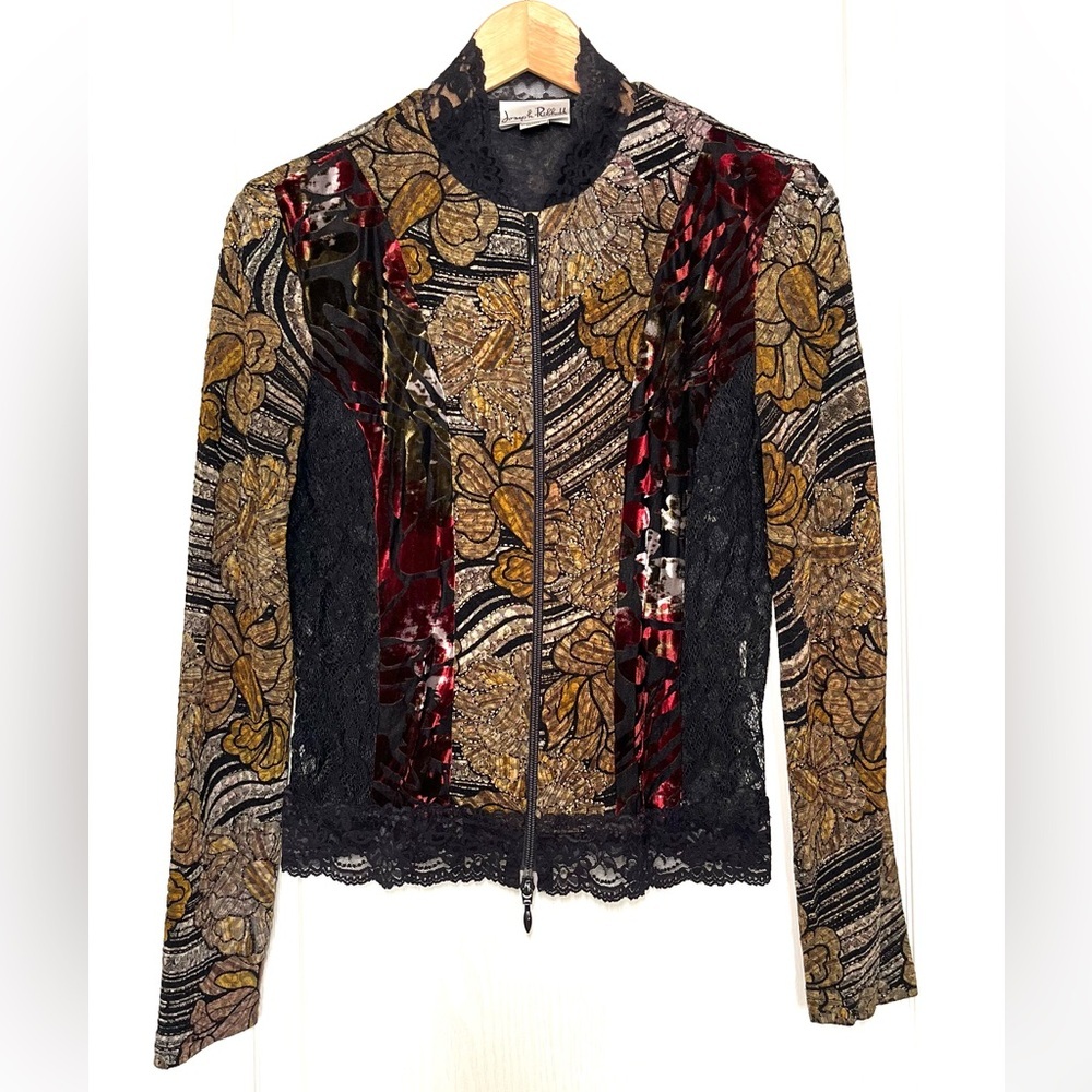 Vintage Joseph Ribkoff Mixed Media Patchwork Jacket Velvet‎ Lace Tapestry Size 8
